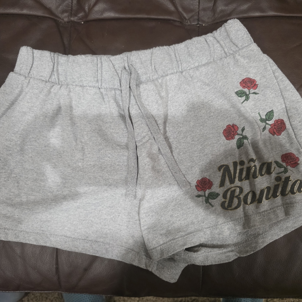Gray Women's Athletic Shorts with Rose Design